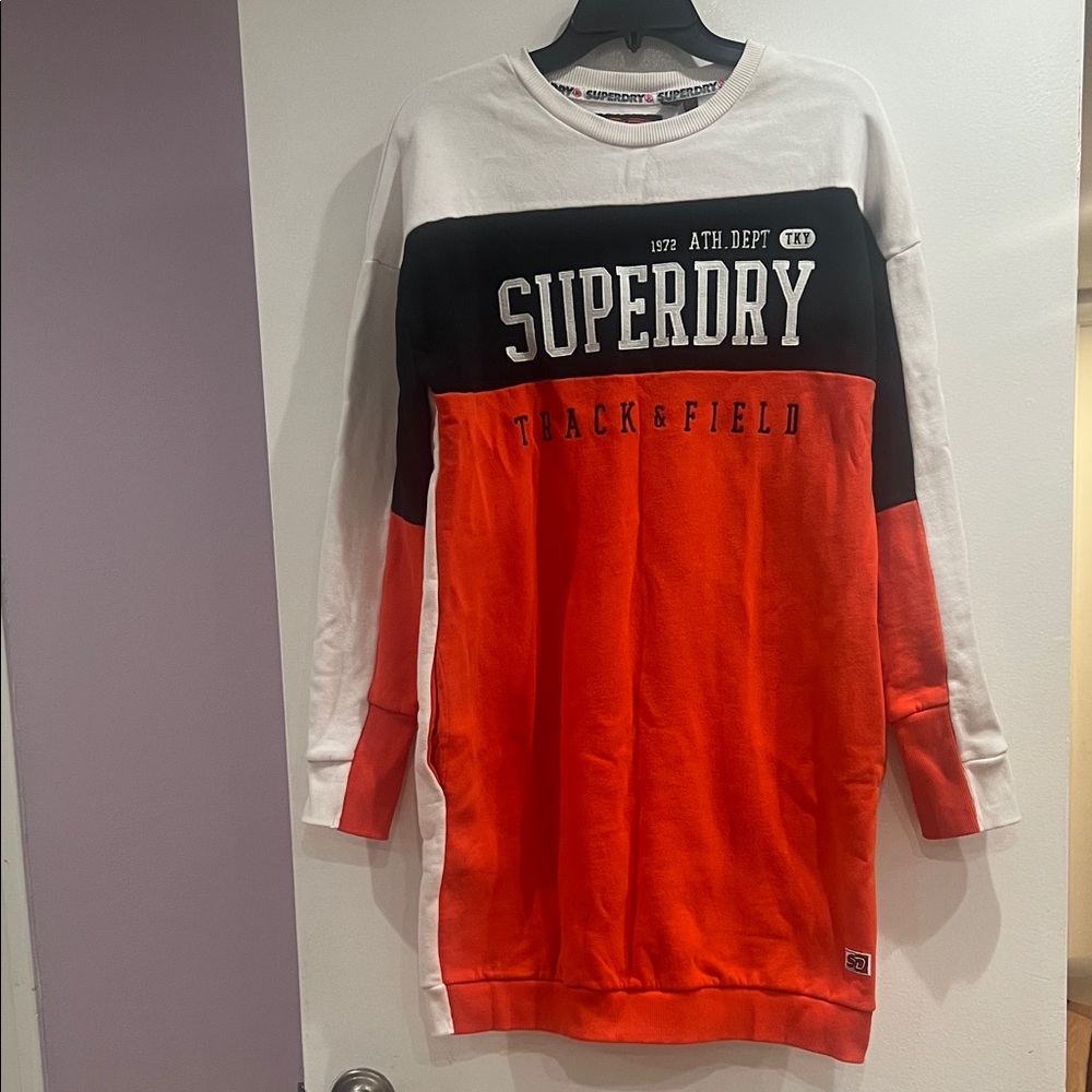 Superdry White Black Orange Colorblock Track Sweatshirt Dress